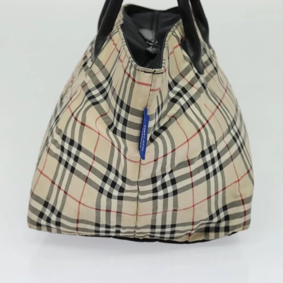 BURBERRY Nova Check Blue Label Tote Bag Nylon Beige Silver Auth - Picture 5 of 15